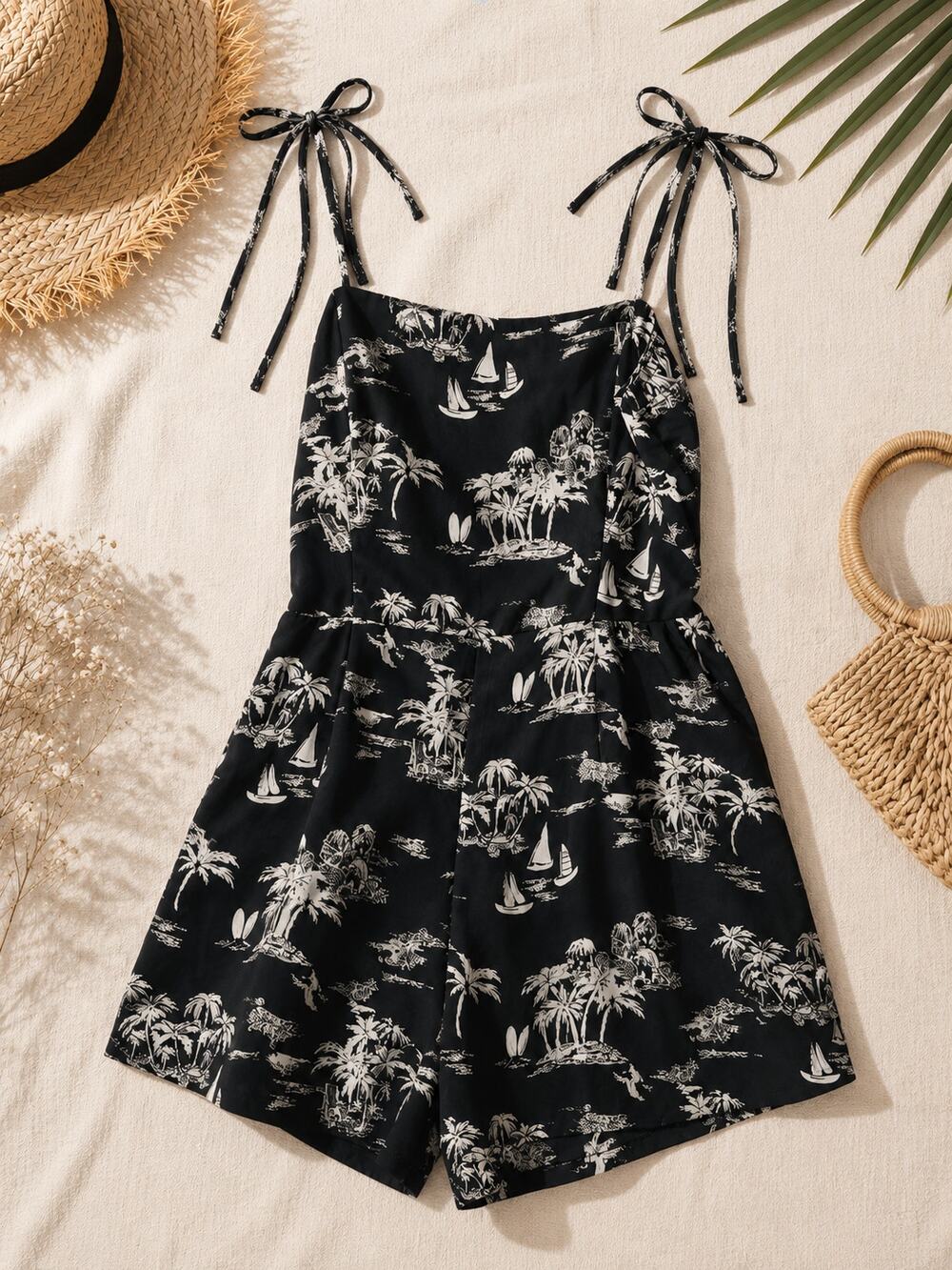 NWOT Abercrombie & Fitch Women's Tropical Print Romper Tie-Strap Sleeveless XSP